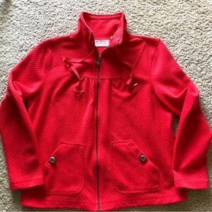 Vintage Cotton Women's Red Zip Up Jacket Button-Close Pockets High Collar